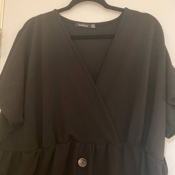 Boohoo Dress Womens 22 Black Sheath Midi Stretch Short Sleeve Button - Picture 4 of 10
